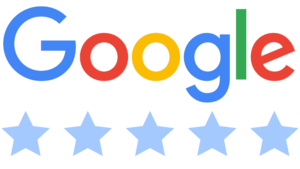 google logo with blue review stars icon at the bottom on a transparent background