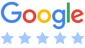 google logo with blue review stars icon at the bottom on a transparent background